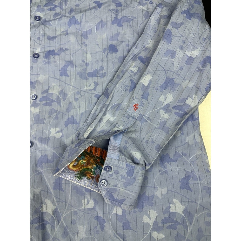 Robert Graham Shirt Mens 3XL Blue Patterned Monogramed Flip Cuffs Classic Fit - Picture 2 of 8